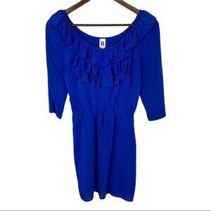 A New York Blue Silk Ruffle Mini Dress